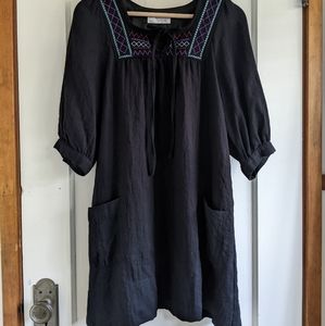 Vintage Boho Embroidered Linen Dress